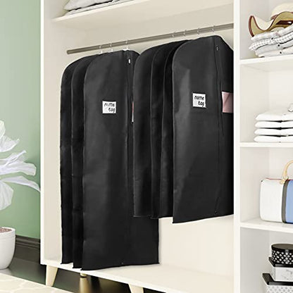 KEEGH 60 in Garment Bags for Hanging Clothes Dust Cover (Set of 6) Black | Transparent Window, Full Zipper, Label Pocket, Eye-Hole for Folding, Dress Bags for Gown, Long Dress Bag for Closet Storage