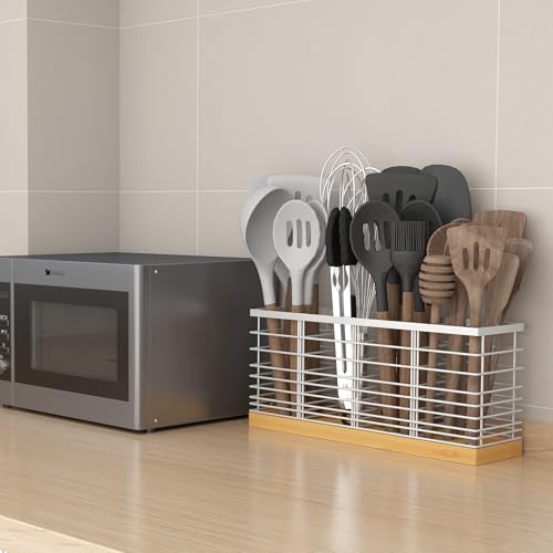 Extra Large Kitchen Utensil Holder Countertop with... (Silvery | Metal, Wood)