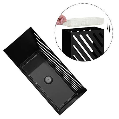 SONGMICS Metal Umbrella Stand, Rectangular Umbrella Holder Rack, with a Removable Drip Tray, 4 Hooks, Hollow-Out Design, for Entryway, Office, Black ULUC03BK