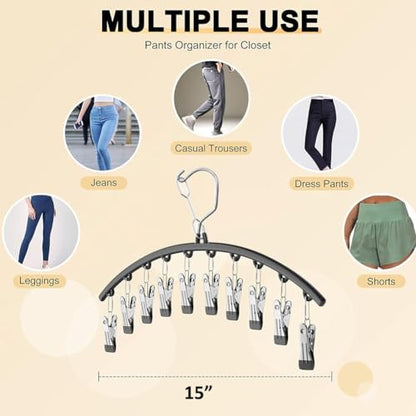 Legging Organizer for Closet,Upgrade Skirt Pants Hangers with Clips, Metal Yoga Pants Hangers 5 Pack w/10 Clips,Hangers Space Saving Closet Organizers w/Rubber Coated Closet Organizers(Black)
