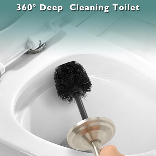Stainless Steel Toilet Brush and Holder Set，Toilet Bowl Brush and Holder | Heavy Duty Silver Toilet Brush for Bathroom, Toilet Cleaner Brush，Deep Cleaning，Space Saving, Covered Brush（Stain Nickel）