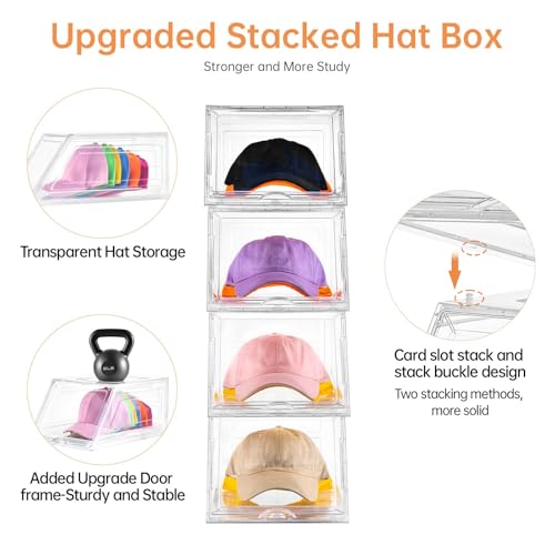 Stackable Clear Hat Organizer for Baseball Caps with Sliding Drawer | 2 Pack, Each Holds 12 Caps, Hat Storage Box for Closet, Transparent Hat Holder Display Case, Space-saving, Plastic