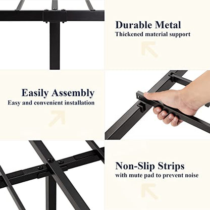 Allewie Queen Metal Bed Frame with Victorian Iron-Art Headboard, Black | Victorian Style Wrought Iron-Art Headboard/Footboard, Easy Assembly, Under Bed Storage, No Box Spring Required
