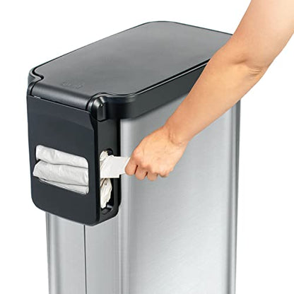 Glad Slim Trash Can with Clorox Odor Protection - Narrow Kitchen Garbage Bin with Soft Close Lid, Step On Foot Pedal and Waste Bag Roll Holder, Stainless Steel, 12 Gallon/45 Liter