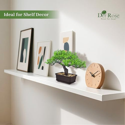 Der Rose Small Fake Bonsai Tree Ficus Decor Fake Plant for Shelf Desk Decor | 8" artificial bonsai tree with textured trunk, broad canopy and pebble base for bathroom desk shelf, Japanese and Zen decor