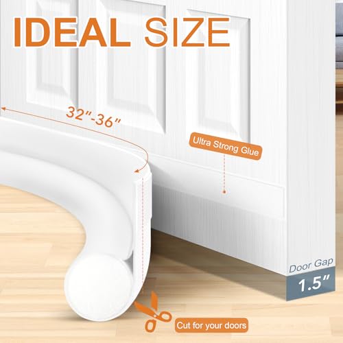 HomeProtect Door Draft Stopper Weather Stripping Door Seal Under Door Sweep Block Cold Air Gaps Front Soundproof Draft Blocker for Bottom of Door Suitable for Interior/Exterior,White
