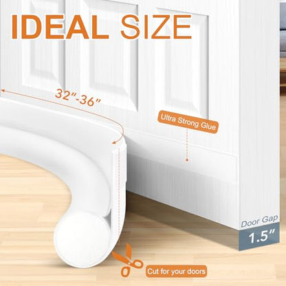 HomeProtect Door Draft Stopper Weather Stripping Door Seal Under Door Sweep Block Cold Air Gaps Front Soundproof Draft Blocker for Bottom of Door Suitable for Interior/Exterior,White