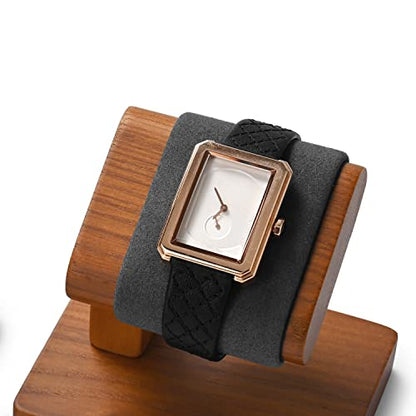 Solid Wood Single Watch Display Stand Wristwatch Holder Grey | with soft microfiber cushion, scratch-resistant protective design for home storage, retail display and watch photography