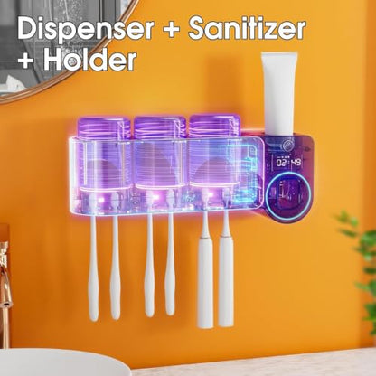 iHave Toothbrush Sanitizer Holder with Auto Toothpaste Dispenser Wall Mount