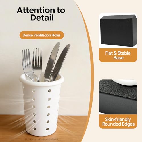 6-Compartment Plastic Utensil Holder，Flatware Cyli... (Black, White)