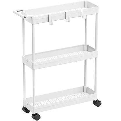 Simple Houseware 3-Tier Slim Rolling Cart w/Handle 5.5" Wx27.5 H, White | Storage Cart for Narrow Space (5.5-Inch Wide) Kitchen, Bathroom, Laundry Room
