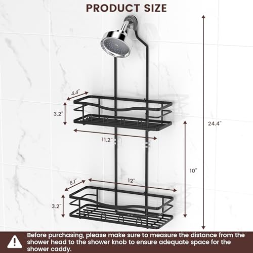 Rustproof Shower Caddy Hanging with Soap Holders for Bathroom, Black | Shower Organizer with Multi Hooks Toothbrush Holder, No Drilling, Anti-Swing, Storage for Shampoo Conditioner Body Wash