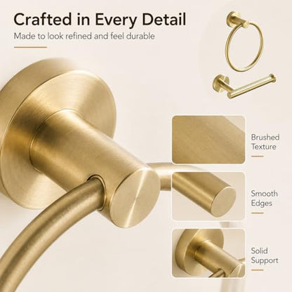 Toilet Paper Holder Towel Ring Brushed Gold Bathroom Hardware Hand Towel Holder Bathroom Accessories Set Wall Mount Stainless Steel 2 Pieces