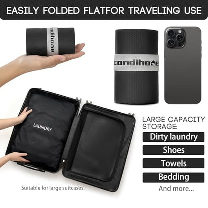 XL Travel Laundry Bag, Washable Dirty Clothes Travel Bag Waterproof Wet Dry Bags Reusable Camp Clothes Organizer for Sports Home College Dorm Laundromat (1 Pcs) Black