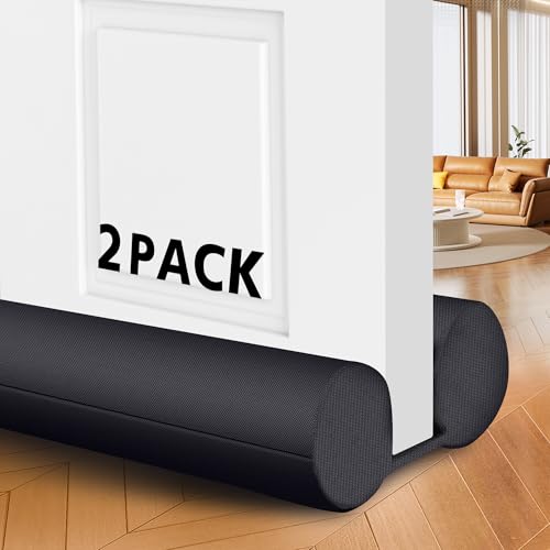 2 Pack Under Door Draft Stopper, Adjustable 30-36... (Black | Polyester)