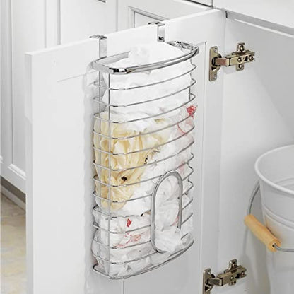 mDesign Steel Hanging Cabinet Storage Organizer Holder for Kitchen, Pantry - Holds Plastic, Sandwich, Garbage, Grocery and Trash Bags; Wrap, Foil, Pack - Spira Collection - Chrome