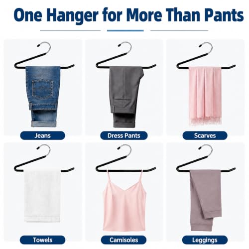 Open Ended Pants Hangers, 20 Pack Non Slip Metal Trouser Hangers, Space Saving Rubber Coated Hangers for Jeans, Slacks, Skirts, Black