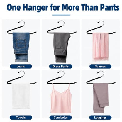 Open Ended Pants Hangers, 20 Pack Non Slip Metal Trouser Hangers, Space Saving Rubber Coated Hangers for Jeans, Slacks, Skirts, Black
