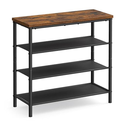 VASAGLE Shoe Rack, 4-Tier Shoe Storage Organizer for Entryway and Closet, Holds 9-12 Pairs of Shoes, 3 Fabric Shelves, Steel Frame, Industrial, Rustic Brown and Black ULBS035B01