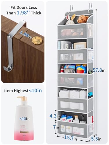 JARLINK Over the Door Organizer for Bedroom, Pantry, Bathroom, 5 Shelf Grey | Anti-Tilt Design, 44 lb Load Capacity, Hanging Door Organizer with 5 Large Capacity Pockets, Behind Door Storage for Nursery