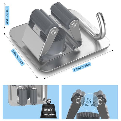 4 Pack Stainless Steel Mop and Broom Holder Wall Mount with Hook, Silver | Screw Drilling or Self Adhesive Storage Rack for Closet Laundry Garage Garden Tool Organizer