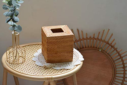 Rattan Tissue Box Cover Natural Woven Facial Napkin Holder Square (Natural, 5.5x5.5x5.9 Inch)