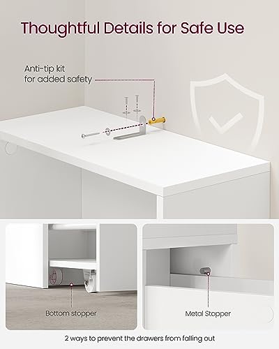 VASAGLE Slim Bathroom Storage Cabinet, Narrow Freestanding Cabinet with Storage Drawers and Adjustable Shelf, for Small Spaces, Modern Style, Cloud White UBBK567T14S