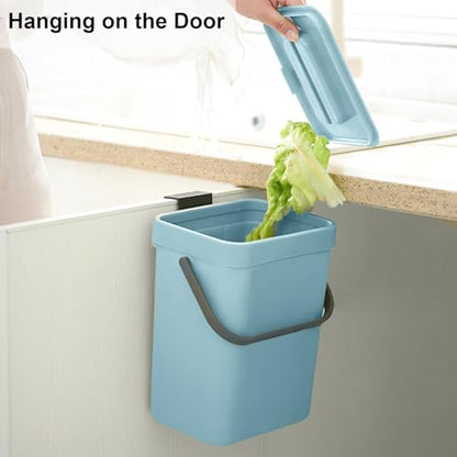 LALASTAR Compost Bin Kitchen, Small Compost Bin for Kitchen, Countertop Compost Bucket with Lid, Odorless Hanging Trash Can for RV/Office/Dog, Mini Food Waste Bin for Countertop, 3L/0.8 Gal, Blue