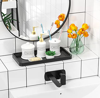 Bathroom Vanity Tray for Countertop - Bamboo Organizer Tray for Dresser Tops, Toilet, Perfume Small Decorative Tray Wood Tray for Home Decoration 11.81” L x 6.1” W x 0.79” H Black