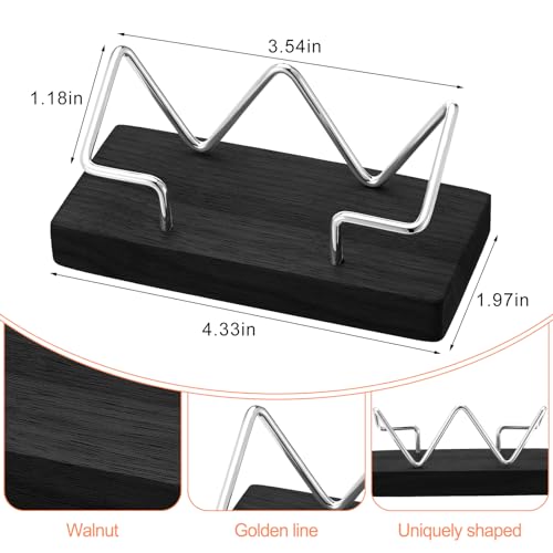 2 Pieces Wood Business Card Holder for Desk Wooden Business Card Display Stand Postcard Holder for Office Home Desktop (Black, Silver)