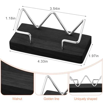2 Pieces Wood Business Card Holder for Desk Wooden Business Card Display Stand Postcard Holder for Office Home Desktop (Black, Silver)