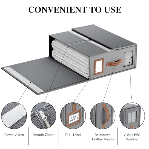 6 Pack Bed Sheets Organizers And Storage,Sheets Set Folder Keeper with Handle,Foldable Bedding Storage Box For Linen Closet,Duvet Cover(King Size-3.7 Gal,Beige)