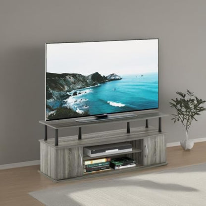 Furinno JAYA Large Entertainment Stand for TV Up to 55 Inch, French Oak Grey/Black | with Open Shelf, TV Console, for TV up to 55 Inch, 2 Doors and Cable Management Holes, for Living Room, Bedroom