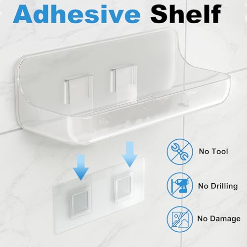 Adhesive Bathroom Shelves, 4 Pack Acryilc No Drill Stick on Shelf