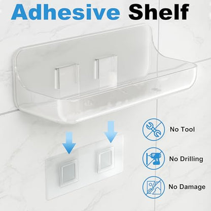 Adhesive Bathroom Shelves, 4 Pack Acryilc No Drill Stick on Shelf