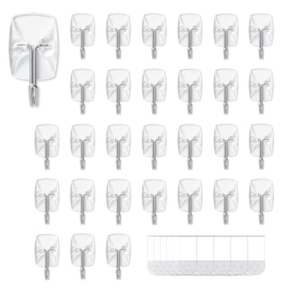 MOVELYST Clear Wall Hooks for Hanging, 30 Hooks+40 Strips, Value Pack (S) | Removable Hooks for Walls No Damage, Hanging Hooks with Adhesive Strips for Hanging, Organization and Decoration, Easy to Use