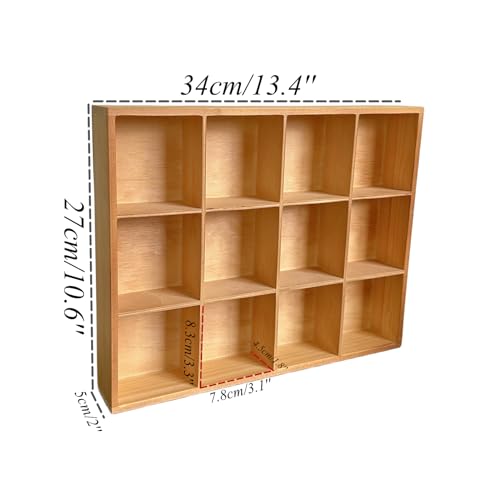 Organizer Box Solid Wood Storage Tray Desktop Display Organizer | Display Holder 12 Compartments Divider Box for Jewelry Office Supplies Antique Home Decor Craft Organization (Vintage Color)