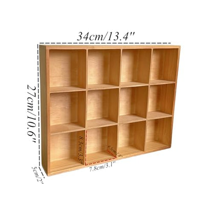 Organizer Box Solid Wood Storage Tray Desktop Display Organizer | Display Holder 12 Compartments Divider Box for Jewelry Office Supplies Antique Home Decor Craft Organization (Vintage Color)