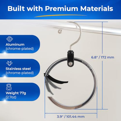 Rolly Hanger® Premium Closet Organizer, Rotating Aluminum Ring Hanger with 360° Swivel Hook, Space Saving Accessory Holder for Belts, Ties, Hats, Scarves, Purses & Handbags | Closet Organizer (2 Pack)