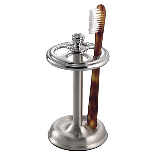 iDesign Steel Divided Toothbrush Holder Stand, 3.25" x 3.25" x 5.75" | Four Divided Compartments, Brushed Nickel & Polished Chrome