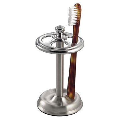 iDesign Steel Divided Toothbrush Holder Stand, 3.25" x 3.25" x 5.75" | Four Divided Compartments, Brushed Nickel & Polished Chrome