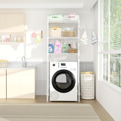 U8 Mini Laundry Room Storage Organizer, Over The Washer and Dryer Storage Shelves for Laundry Organization, 29.5”W x 17.3”D x 76.2”H, Suit Washing Machine Width Within 27.1”, Hold 304 lb, White