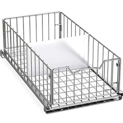 Simple Houseware Pull-Out Cabinet Sliding Basket, 17.2Dx9.7Wx5H, Chrome | Ideal for Kitchen and Bathroom Cabinet Storage Organizer, Under Sink or Pantry Organization
