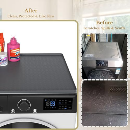 Washer and Dryer Topper Protector, 2 Pcs 27''x 27'' Dark Gray | Silicone Laundry Topper Protector for Washing Machine Countertop Non-Slip Rubber Mat Large Washer and Dryer Cover for the Top