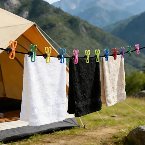 Travel Clothesline with Two Magnetic Hooks for Cruise RV Camper Essentials, Clothes Line 12 Clothes Clips for Cruise Camper RV Accessories, Portable Clothesline for Camper Essentials Car Accessories