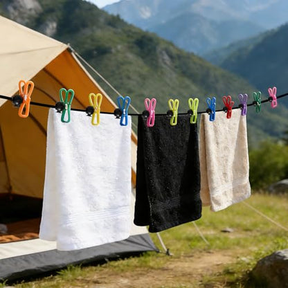 Travel Clothesline with Two Magnetic Hooks for Cruise RV Camper Essentials, Clothes Line 12 Clothes Clips for Cruise Camper RV Accessories, Portable Clothesline for Camper Essentials Car Accessories