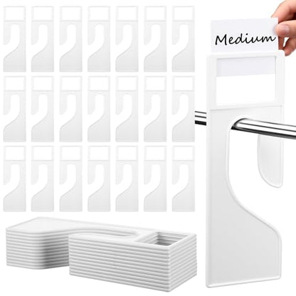 Leinuosen 25 Pack Clothing Rack Size Dividers with Labels, Large Rectangular Clothing Closet Dividers Plastic Size Label Hangers for Sorting Clothes Color, Brand (White)