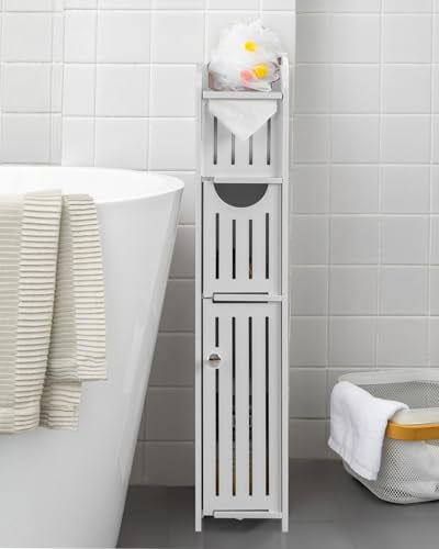 Small Bathroom Storage Cabinet: No Drill for Narro... (White)