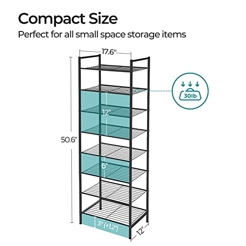 SONGMICS Metal Shoe Rack, Free Standing Shoe Organizer for Entryway Closet Garage Small Spaces, Heavy-Duty Slim Steel Storage Shelf, 8-Tier, Fits 16-24 Pairs, Black ULMR028B01