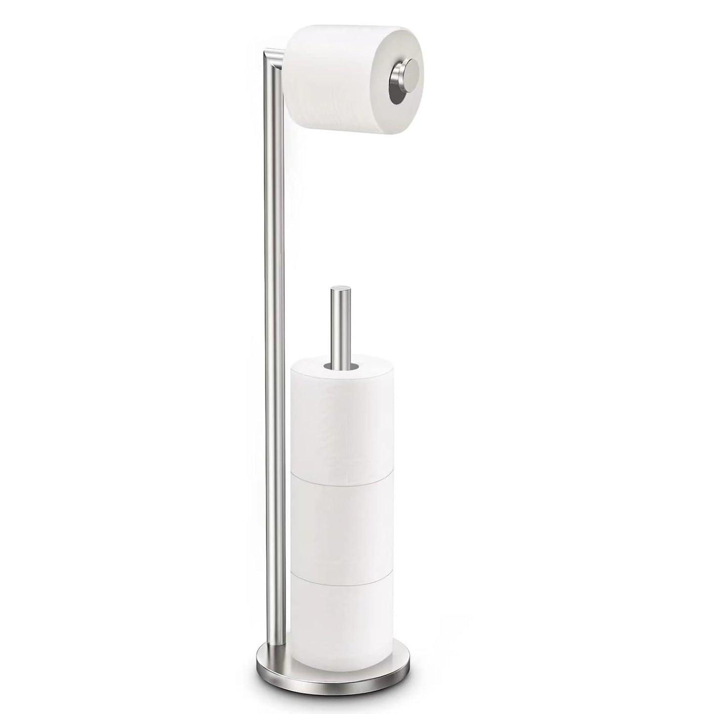 Toilet Paper Holder Stand, Brushed Nickel Toilet Paper Holder Free Standing | Toilet Paper Holder for 4 Rolls, Bathroom Organizers and Storage with Anti-Slip Base and Rustproof